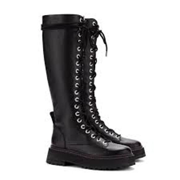 Larroude Women's Black Lace Up Combat Boots Size 7 in New Without Box Condition - Picture 1 of 8